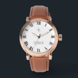 Professional Logo & Business Name Modern  Horloge<br><div class="desc">Promote your brand with a professional modern watch promotional design featuring your business logo and company name. This elegant minimalist style is perfect for business branding, marketing campaigns, product showcases, and promotional presentations. The stylish rose gold vintage watch with a brown leather strap provides a luxury and professional look, making...</div>