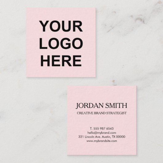 Professional Logo Minimal Modern Blush Pink Vierkante Visitekaartje (Voorkant / Achterkant)