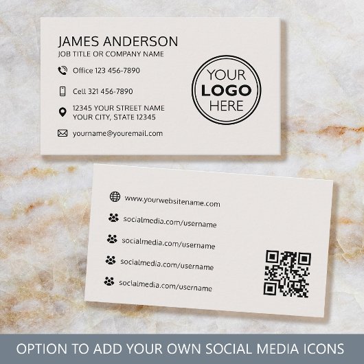 Professional Logo Social Media QR Code Off-White Visitekaartje