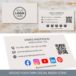 Professional Logo Social Media QR Code Off-White Visitekaartje