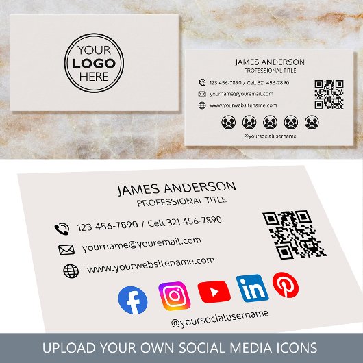 Professional Logo Social Media QR Code Off-White Visitekaartje