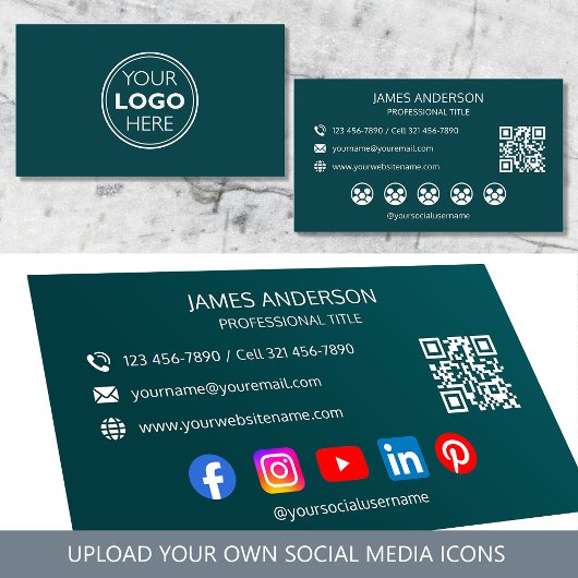 Professional Logo Social Media QR Code Teal Visitekaartje