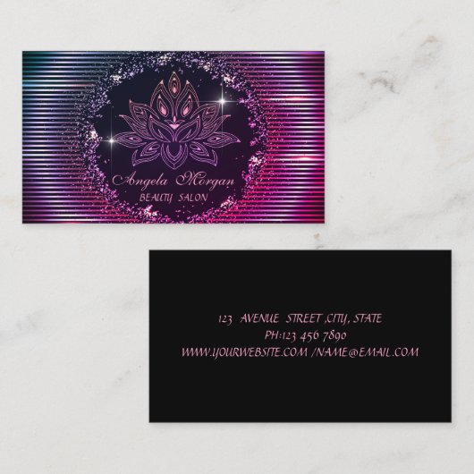 Professional Lotus Flower Stripes Black Visitekaartje (Voorkant / Achterkant)