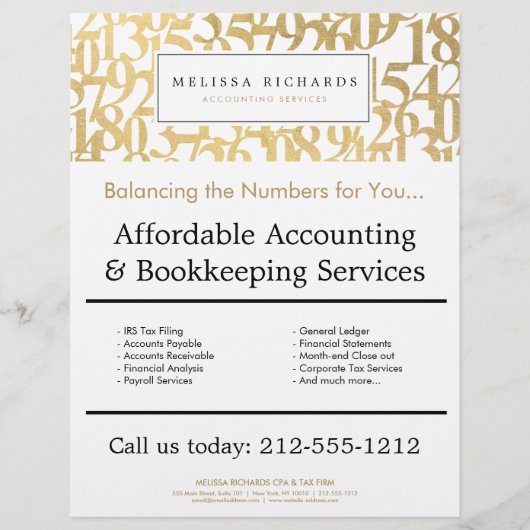 Professional Luxe Faux Gold Numbers Accountant Flyer (Voorkant)