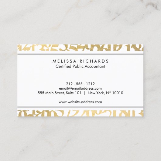 Professional Luxe Faux Gold Numbers Accountant Visitekaartje (Achterkant)