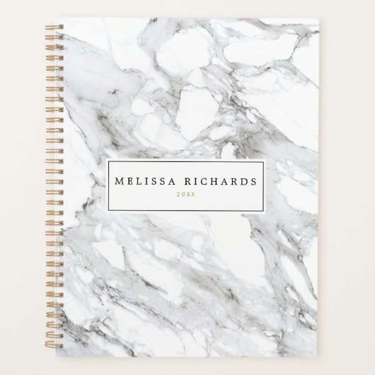 Professional Luxe minimalistische witte marmer Planner (Voorkant)