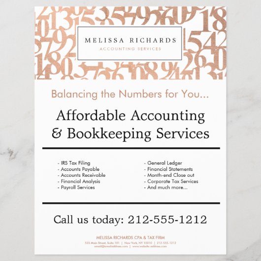 Professional Luxe Roos Gold Numbers Accountant Flyer (Voorkant)