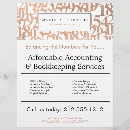 Professional Luxe Roos Gold Numbers Accountant Flyer (Voorkant)