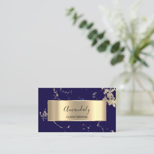 Professional Luxury Gold Abstracte marmer Blue Nav Visitekaartje (Staand voorkant)