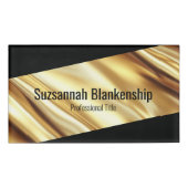 Professional Luxury Gold Ribbon Black Text Naambadge (Voorkant)
