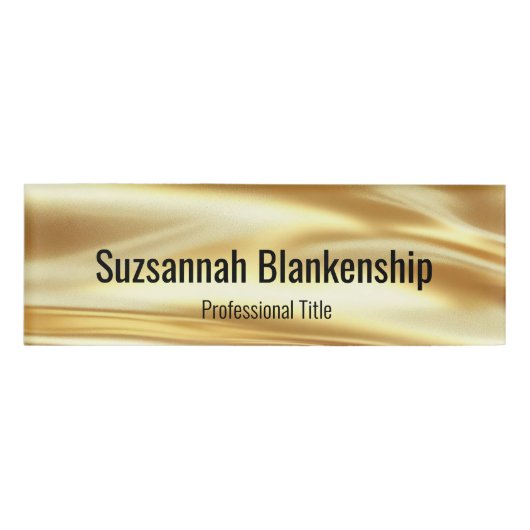 Professional Luxury Gold Ribbon Black Text Naambadge (Voorkant)