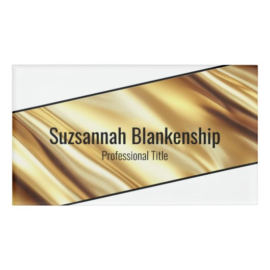 Professional Luxury Gold Ribbon Black Text Naambadge (Voorkant)