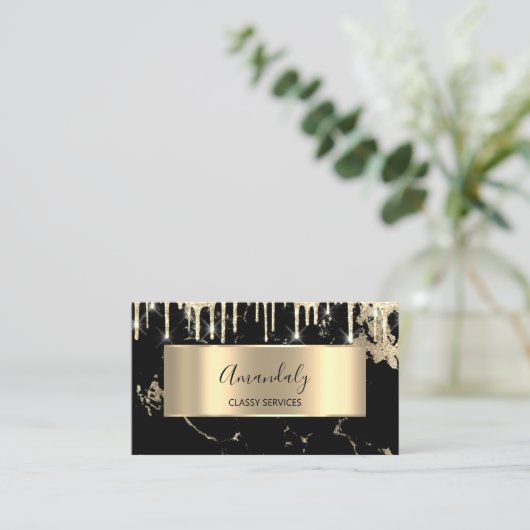 Professional Luxury Gold Royal Marble Black Drip Visitekaartje (Staand voorkant)