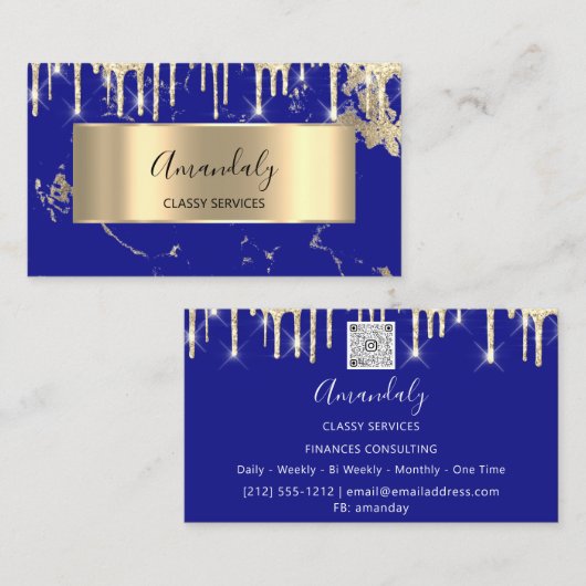 Professional Luxury Gold Royal Marble Blue Drip Visitekaartje (Voorkant / Achterkant)