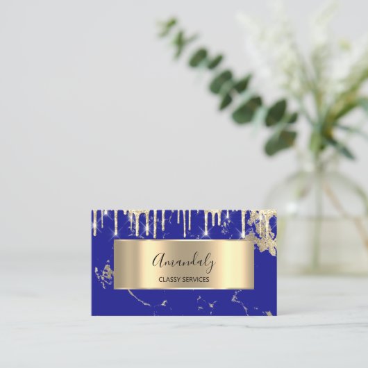 Professional Luxury Gold Royal Marble Blue Drip Visitekaartje (Staand voorkant)