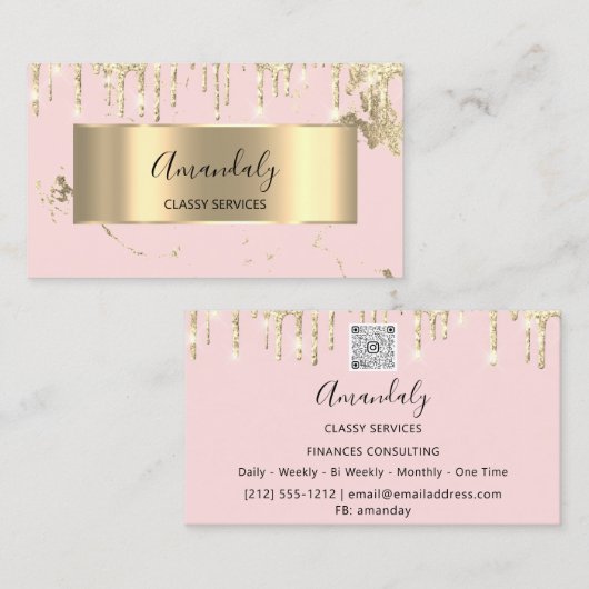 Professional Luxury Gold Royal Marble Pink Drip Visitekaartje (Voorkant / Achterkant)