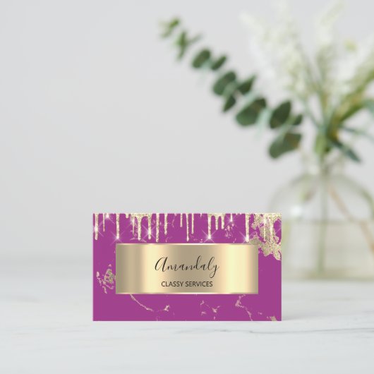Professional Luxury Gold Royal Marble Pink Drip Visitekaartje (Staand voorkant)