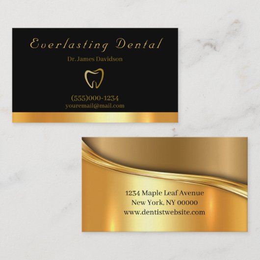 Professional Luxury Gold Tooth Dentist Visitekaartje (Voorkant / Achterkant)