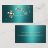 Professional Maid Cleaning House Green Metallic Visitekaartje (Voorkant / Achterkant)