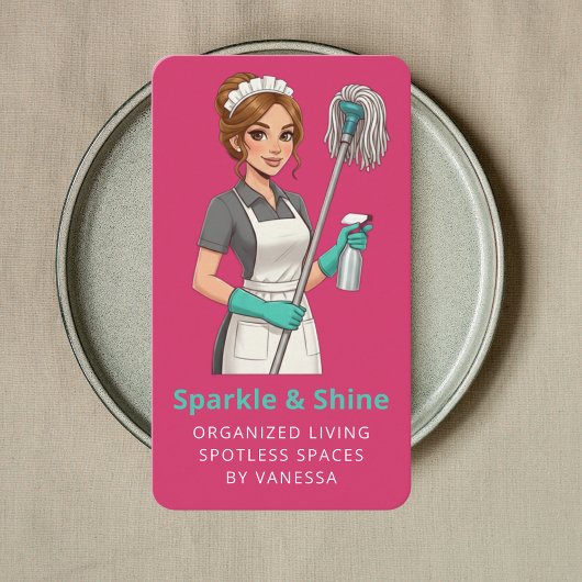 Professional Maid House Cleaning Housekeeping Pink Visitekaartje
