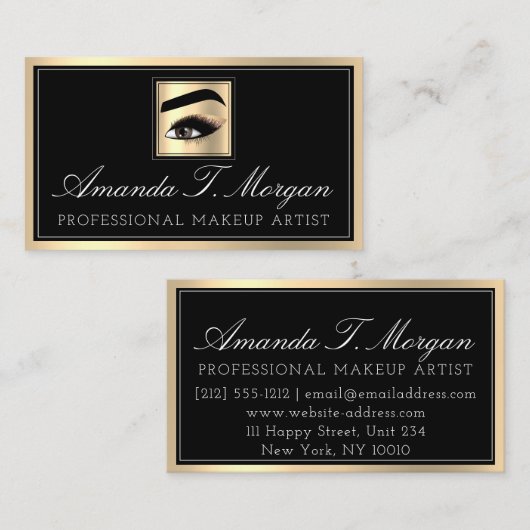 Professional Makeup Artist Eyelash Gold Black Borg Visitekaartje (Voorkant / Achterkant)