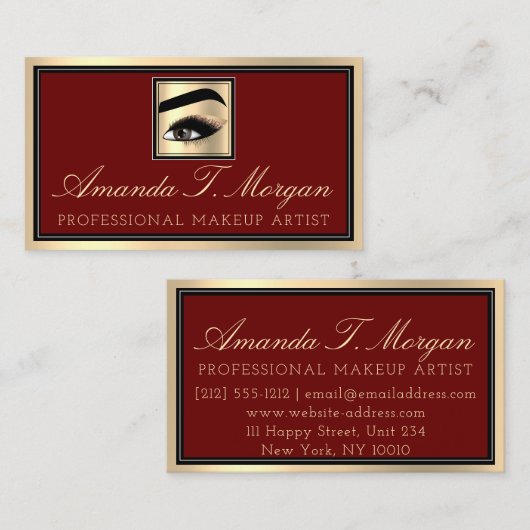 Professional Makeup Artist Eyelash Gold Bourgogne Visitekaartje (Voorkant / Achterkant)
