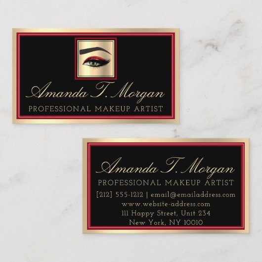 Professional Makeup Artist Eyelash Gold Red Black Visitekaartje (Voorkant / Achterkant)