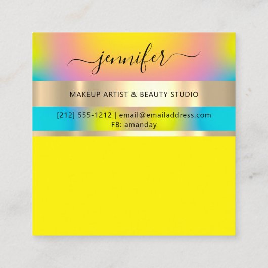 Professional Makeup Artist Hair Nail Gold Geel Vierkante Visitekaartje (Achterkant)