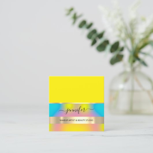 Professional Makeup Artist Hair Nail Gold Geel Vierkante Visitekaartje (Staand voorkant)