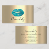 Professional Makeup Artist Kiss Lips Blue Gold Visitekaartje (Voorkant / Achterkant)