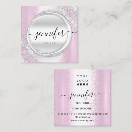 Professional Makeup Artist Pink Silver Grey Logo Vierkante Visitekaartje (Voorkant / Achterkant)