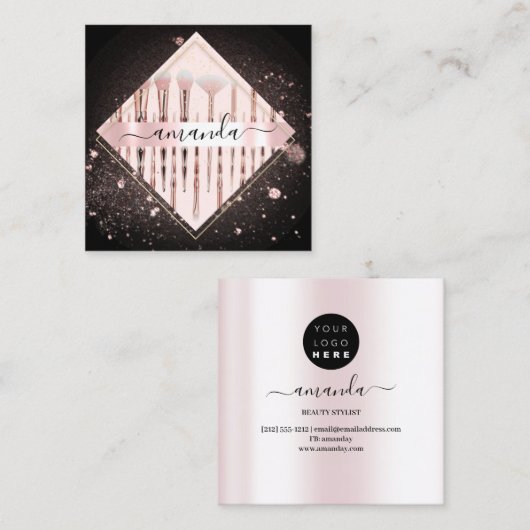 Professional Makeup artistieke Logo penselen Roos Vierkante Visitekaartje (Voorkant / Achterkant)