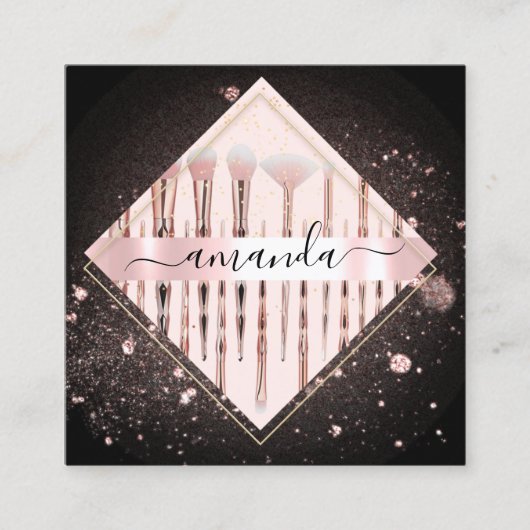 Professional Makeup artistieke Logo penselen Roos  Vierkante Visitekaartje (Voorkant)