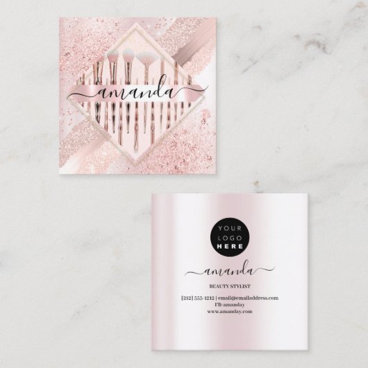 Professional Makeup artistieke Logo penselen Roos  Vierkante Visitekaartje (Voorkant / Achterkant)