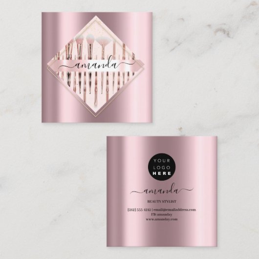 Professional Makeup artistieke Logo penselen Roos  Vierkante Visitekaartje (Voorkant / Achterkant)