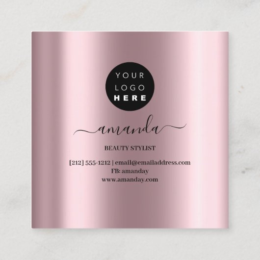 Professional Makeup artistieke Logo penselen Roos  Vierkante Visitekaartje (Achterkant)