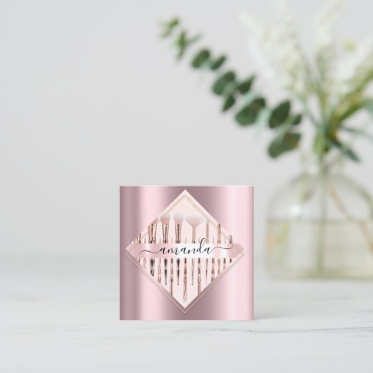 Professional Makeup artistieke Logo penselen Roos  Vierkante Visitekaartje (Staand voorkant)