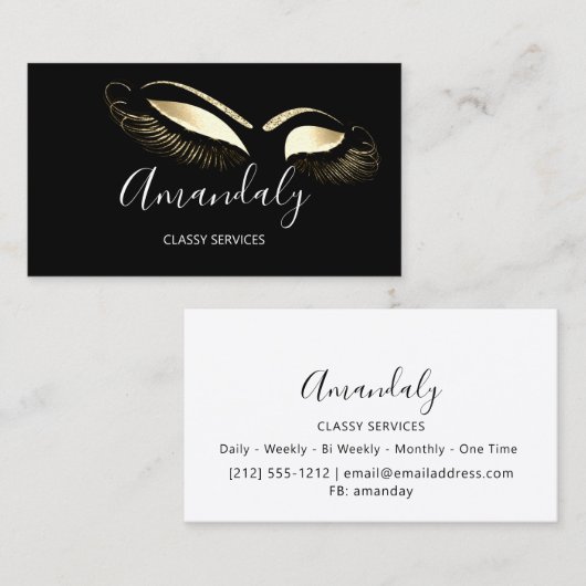 Professional Makeup Black White Gold Eyelashes Visitekaartje (Voorkant / Achterkant)