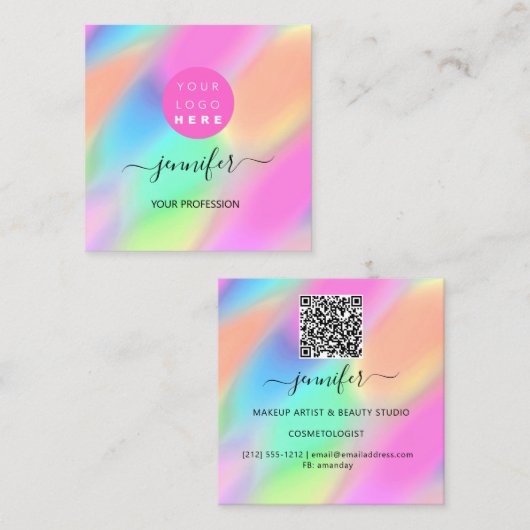 Professional Makeup Boutique Logo QRCode Unique Vierkante Visitekaartje (Voorkant / Achterkant)