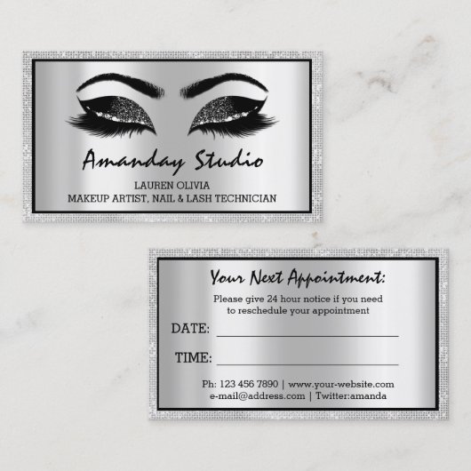 Professional Makeup Eyelash Brows Appointment Visitekaartje (Voorkant / Achterkant)