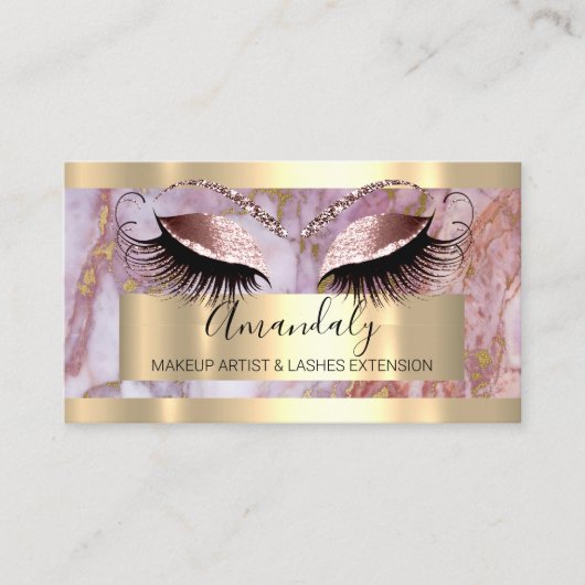 Professional Makeup Eyelash Extension Roze Marmer Visitekaartje (Voorkant)