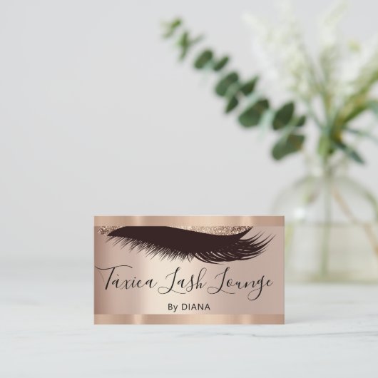 Professional Makeup Eyelash Roos Glitter QRCODE Visitekaartje (Staand voorkant)