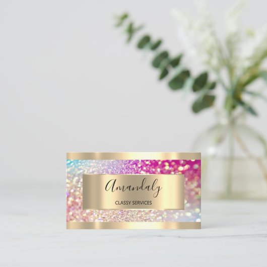 Professional Makeup Holograaf Gold Glitter Roze Visitekaartje (Staand voorkant)