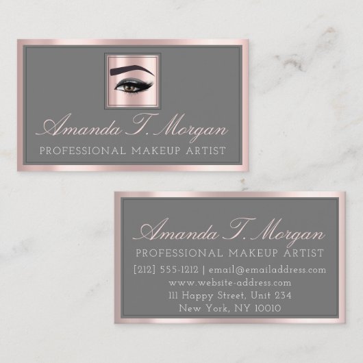 Professional Makeup Lash Extension Brows Grey Roos Visitekaartje (Voorkant / Achterkant)
