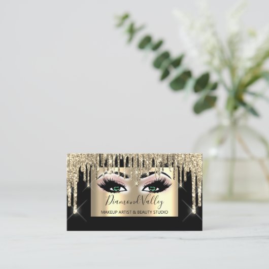 Professional Makeup Lashes Glitter Gold Green Eyes Visitekaartje (Staand voorkant)