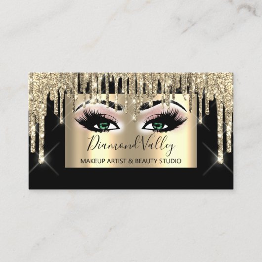 Professional Makeup Lashes Glitter Gold Green Eyes Visitekaartje (Voorkant)