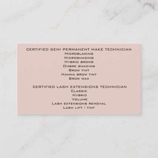 Professional Makeup Lashes Hybryd Brows Visitekaartje (Achterkant)