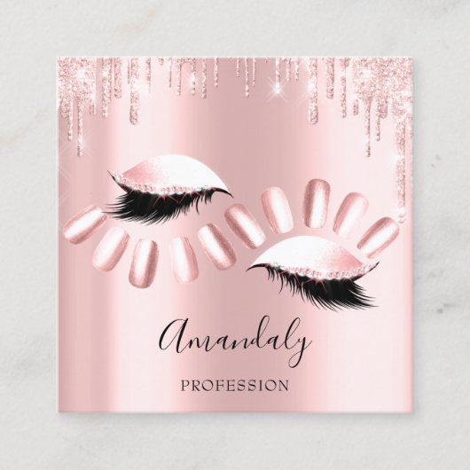 Professional Makeup Nail Manicure Pink Drip Lashes Vierkante Visitekaartje (Voorkant)