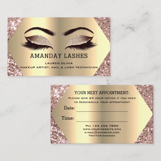 Professional Makeup Nails Appointment Roos Gold Visitekaartje (Voorkant / Achterkant)