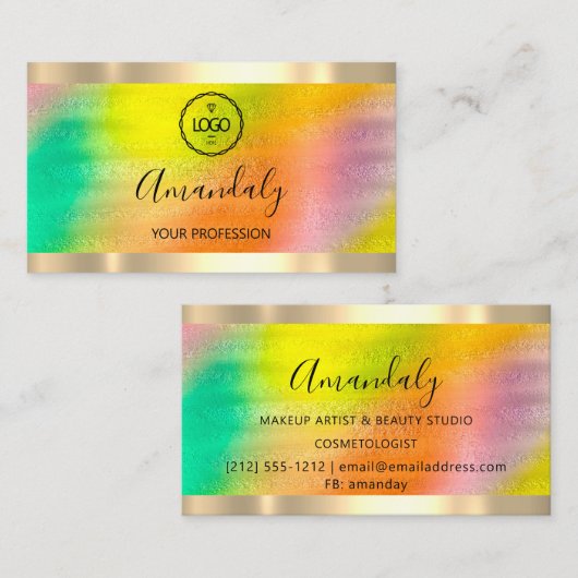 Professional Makeup Nails Lash Gold Holograaf Logo Visitekaartje (Voorkant / Achterkant)